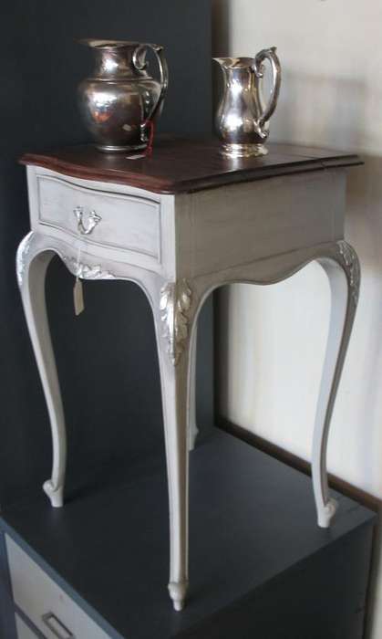 French vintage wooden bedside cabinets matching pair with silver leaf