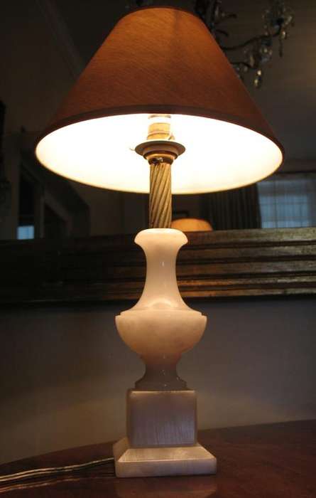 Vintage white marble lamp with coffee coloured shade