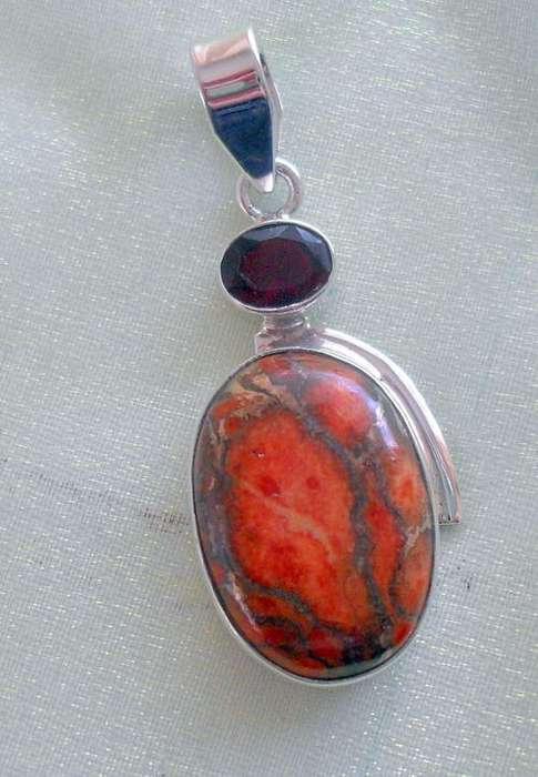PENDANT IN  925 STERLING SILVER  WITH  ORANGE COPPER TURQUOISE, + free silver chain