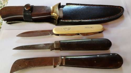 Old Hand made fixed Blade Knife, PLUS 3 Old Pocket Knives-Collectable