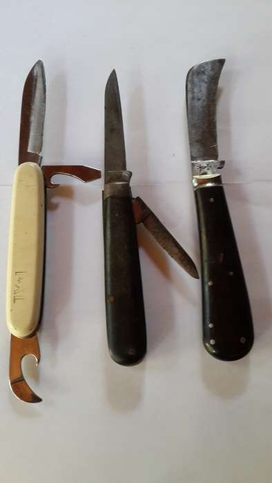 Old Hand made fixed Blade Knife, PLUS 3 Old Pocket Knives-Collectable