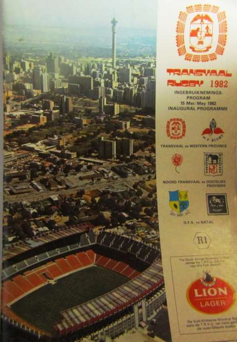 INAUGURATION OF NEW ELLISPARK STADIUM - PROGRAMME  - TRANSVAAL RUGBY 15 MAY 1982
