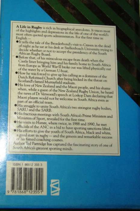 A LIFE IN RUGBY BY TED PARTRIDGE HARD COVER WITH DJ 1st Ed 1st Impession