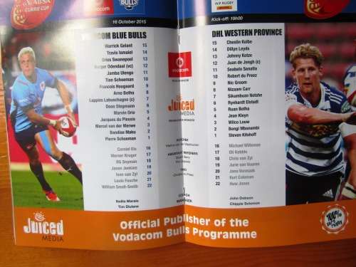 VODACOM BLUE BULLS vs WESTERN PROVINCE  Signed by Burger Odendaal