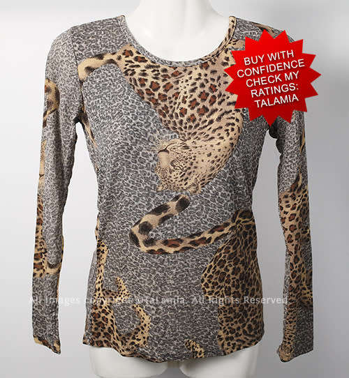 Ladies high stretch grey and brown leopards print top
