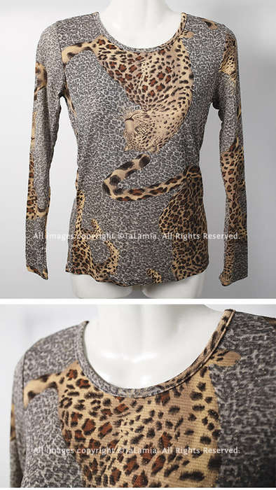 Ladies high stretch grey and brown leopards print top