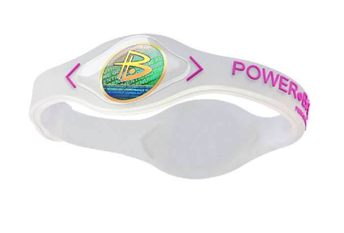 POWER BALANCE SILICONE WRISTBAND, (CLEAR WITH PINK LETTERING) SIZE M(19.0 CM)