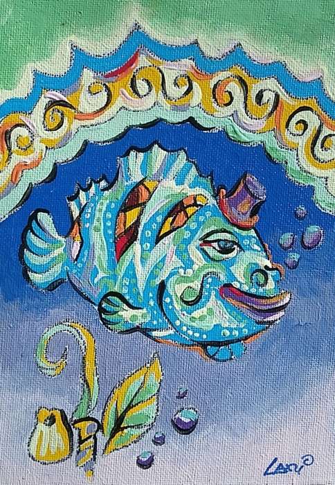 Acrylic on Canvas Board, 210mm x 150mm, Big Blue