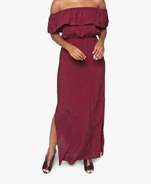 OFF SHOULDER MAXI DRESS - BURGUNDY