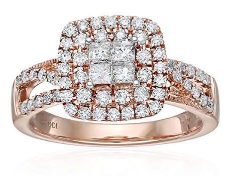 14ct Rose Gold & 1ct Total Natural Diamond Double Halo Engagement Ring SIZE 7