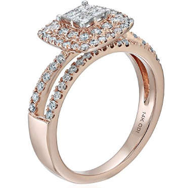 14ct Rose Gold & 1ct Total Natural Diamond Double Halo Engagement Ring SIZE 7