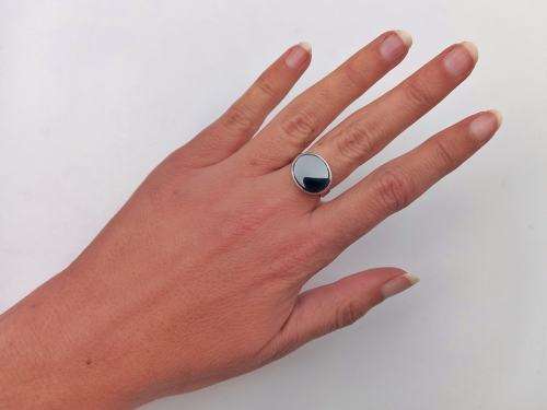 Modernist haemetite sterling silver signet ring