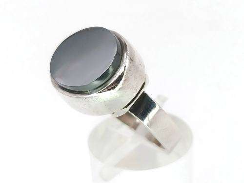 Modernist haemetite sterling silver signet ring