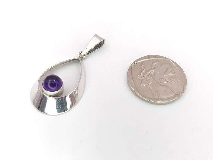 Modernist Scandinavian sterling silver & amethyst pendant by Kultaseppa Salovaara Finland