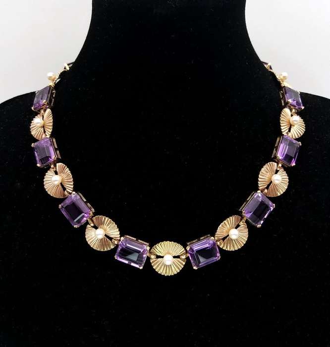 Unbelievable 9ct gold amethyst & pearl necklace (1950s)
