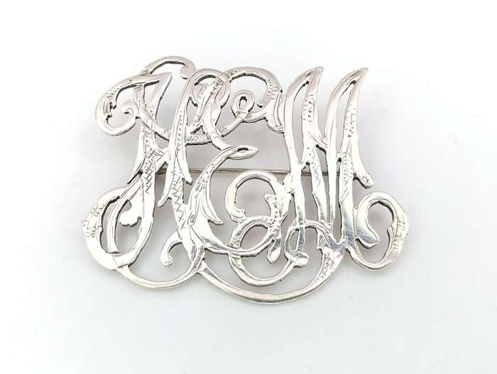 Antique scrolled initials brooch (sterling silver)