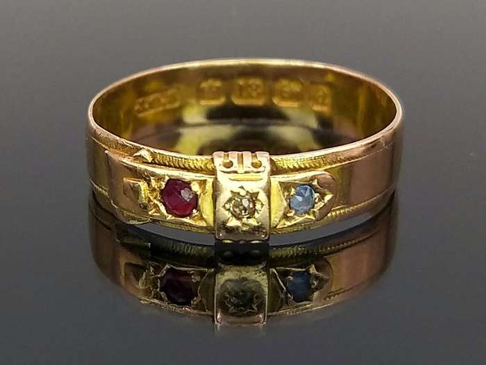 Edwardian 18ct gold & diamond, ruby and sapphire ring