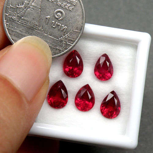 5.25ct Pear 7x5mm 5 pieces AAA+ Top Quality Gemstone Natural Top Blood Red Ruby