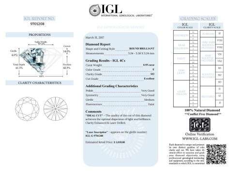 Certified 0.55 E SI2 Round Brilliant Natural Diamond 5.3mm