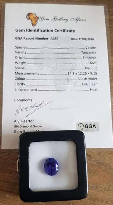 11.66Ct. Tanzanite Oval  Bluish Violet **Certified**Very Good Color! Natural