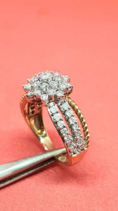 1.00ct  DIAMOND 3 ROW DESIGNER RING YELLOW & WHITE GOLD  **STUNNING PIECE**