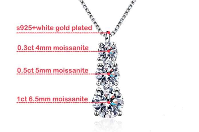 Moissanite Pendant 1.8CT for Women Necklace 3 Stones Solid Silver 925 Jewellery * in Sterling Silver
