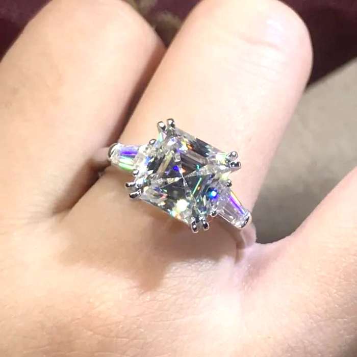 Trilogy 9.50Cts Asscher Cut Ring Luxury Cocktail 12*x12mm Quartz  **925 Sterling Silver **