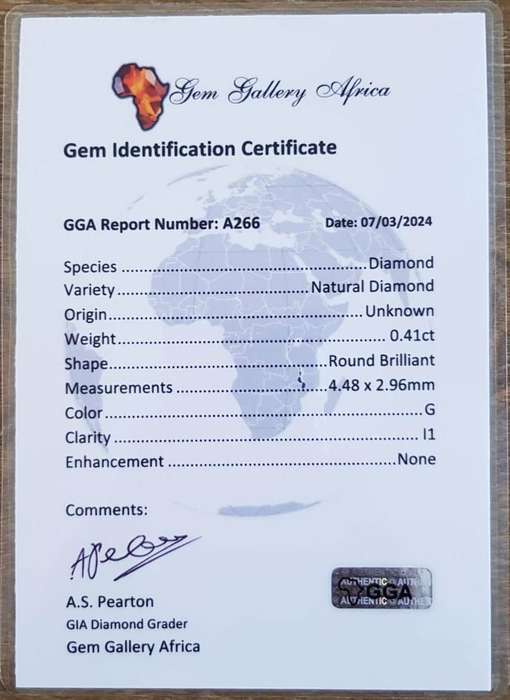 0.41Cts DIAMOND ROUND G/I1  **CERTIFIED**SPARKLING   NATURAL