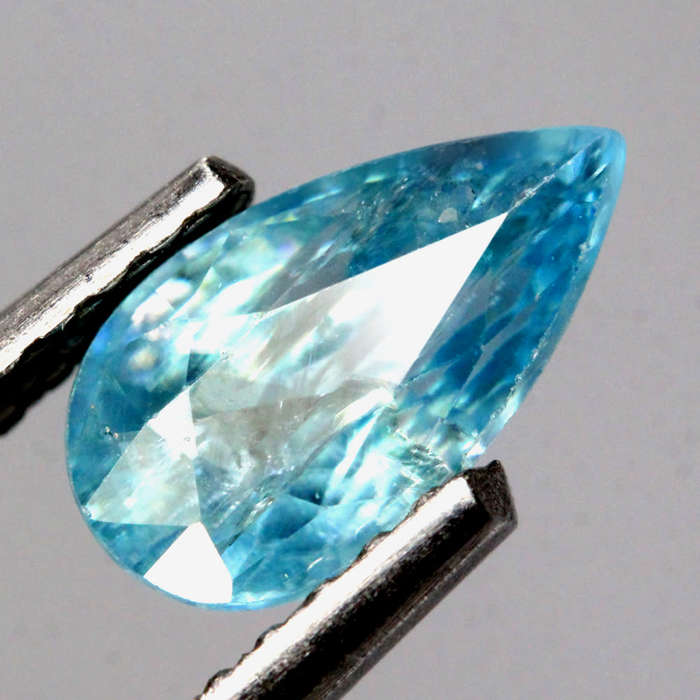 1.14Ct. Zircon Pear Facet Blue Sea Glistening Cambodia Natural