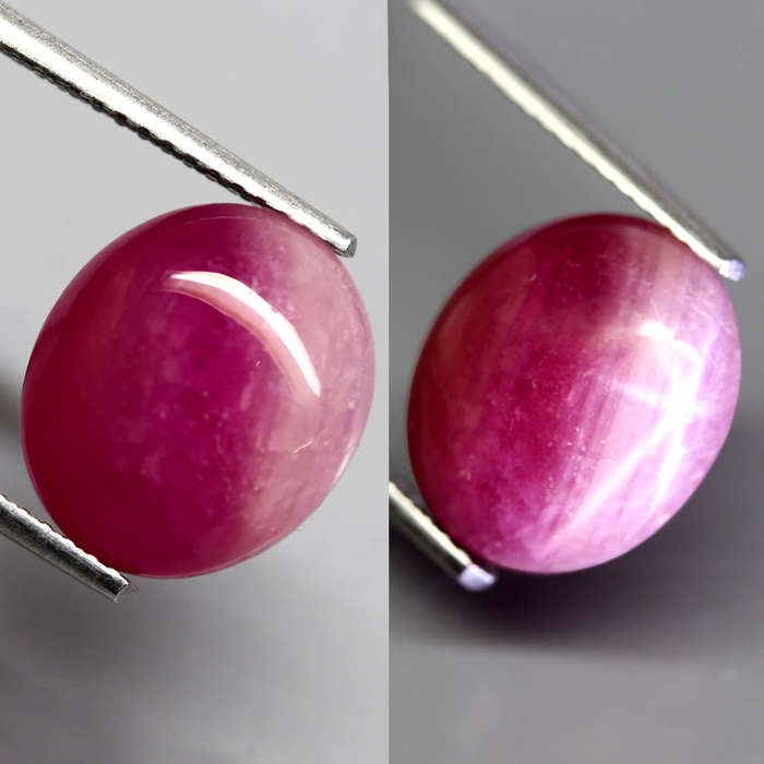 6.88Ct. Star Ruby Oval Cabochon 6 Rays Amazing Madagascar Pink White Bi-Colour Natural