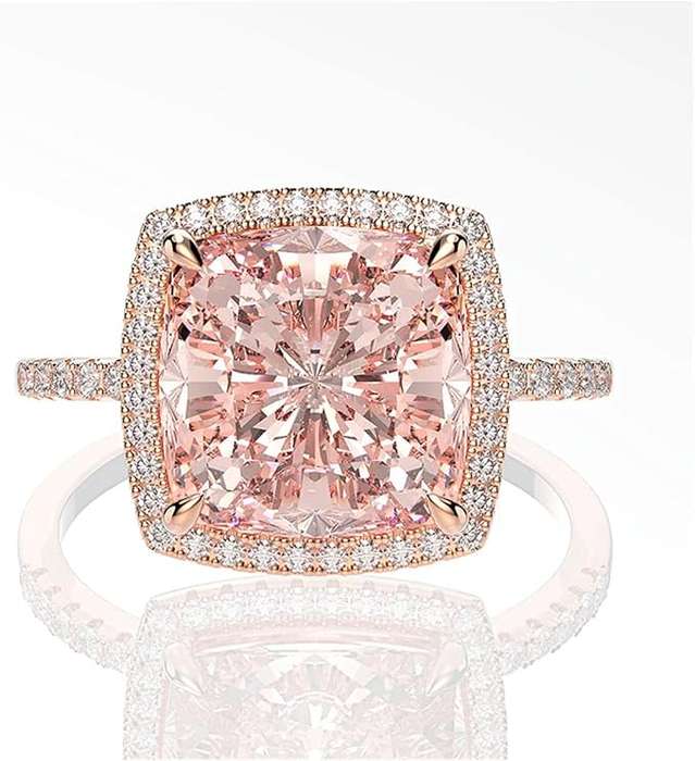 Luxury Peach Cushion Nano Morganite Gemstone Ring Fine Jewelry 925 Sterling Silver