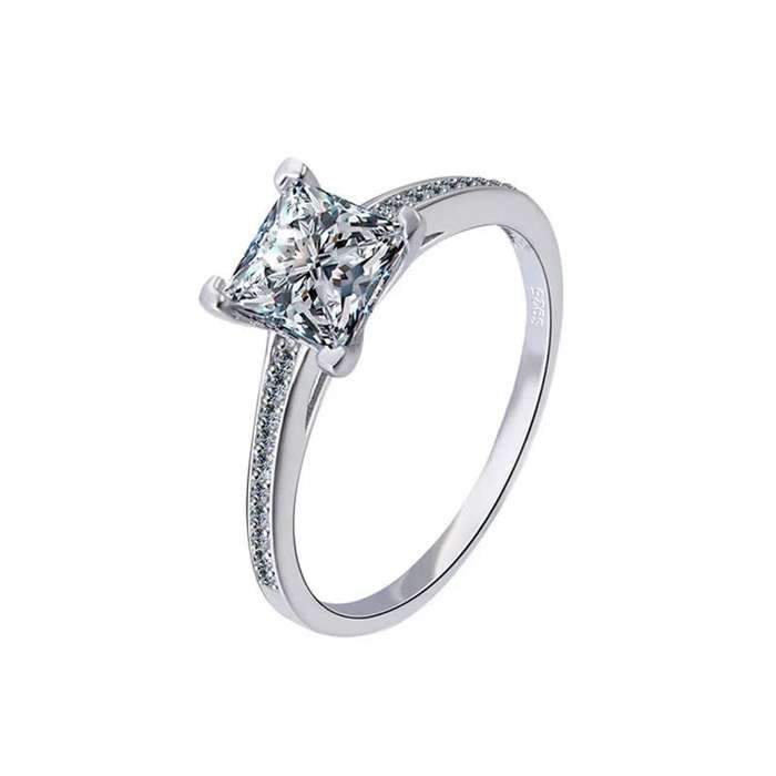 1 Carat Princess Cut Ring **Sterling Silver** Engagement Ring