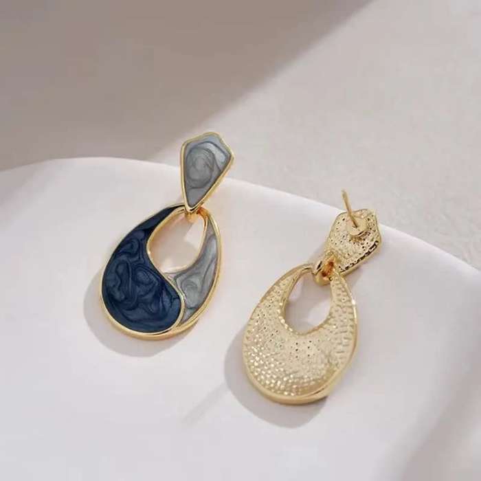 Blue Water Drop Oil-Dripping Earrings