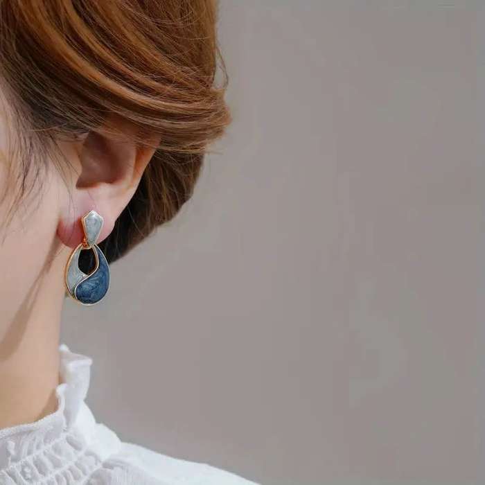 Blue Water Drop Oil-Dripping Earrings