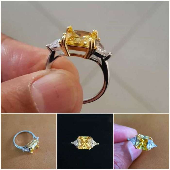 Yellow Radiant & Trillion cut Trilogy Ring 925 Sterling Silver pillow Gemstone