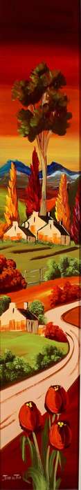 Jana du Toit - Farm scene with tulips 2 - Stunning large work! - Low price, bid now!