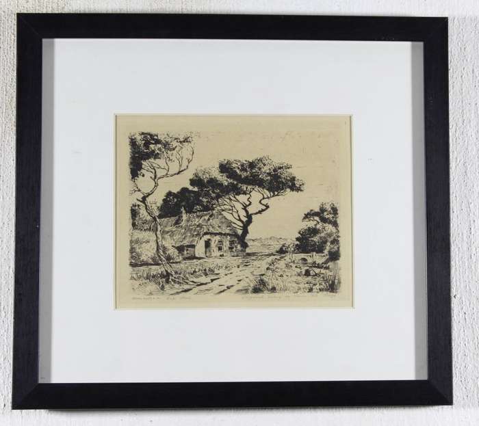 After Tinus de Jongh - Homestead Cape Flats - A beautiful etching!! Bid now!