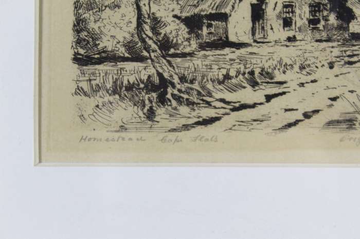 After Tinus de Jongh - Homestead Cape Flats - A beautiful etching!! Bid now!