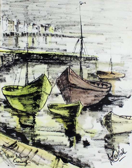 Arthur Cantrell - Boats in the harbor - Near Polperro