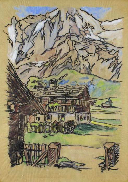 Farmhouse in the Alps - Signed with monogram