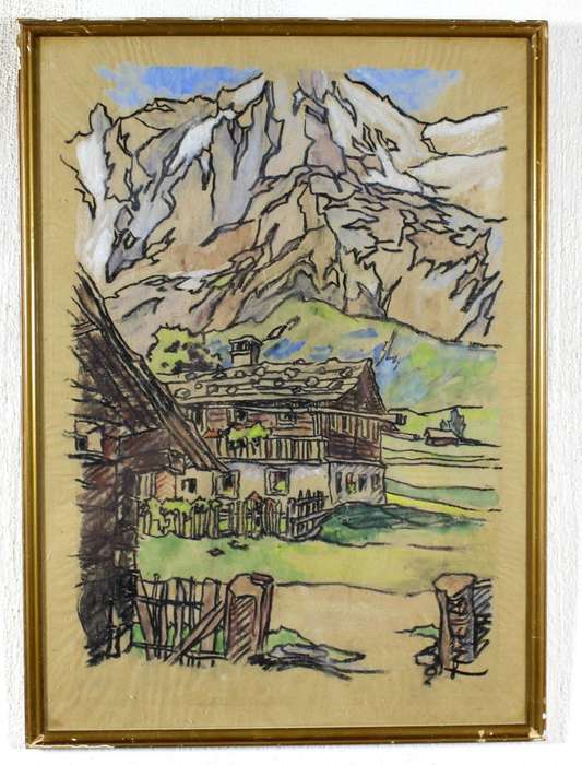 Farmhouse in the Alps - Signed with monogram