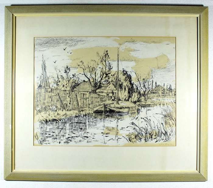 Boat in a canal - A mixed media painting!