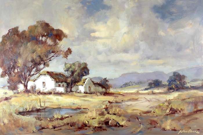 Johan Oldert - Farmscene with Cape Dutch house