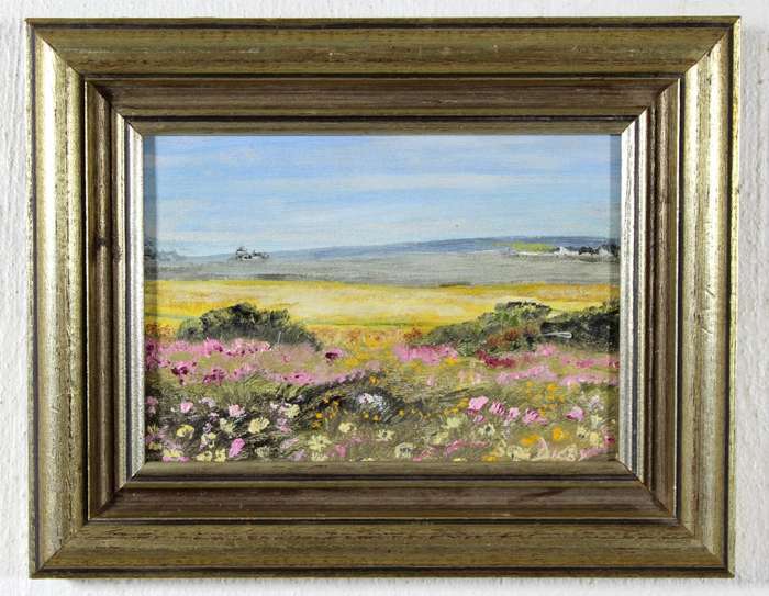 Bezz Digby - Cosmos field with distant farm house - Beautiful art!! Bid now!!