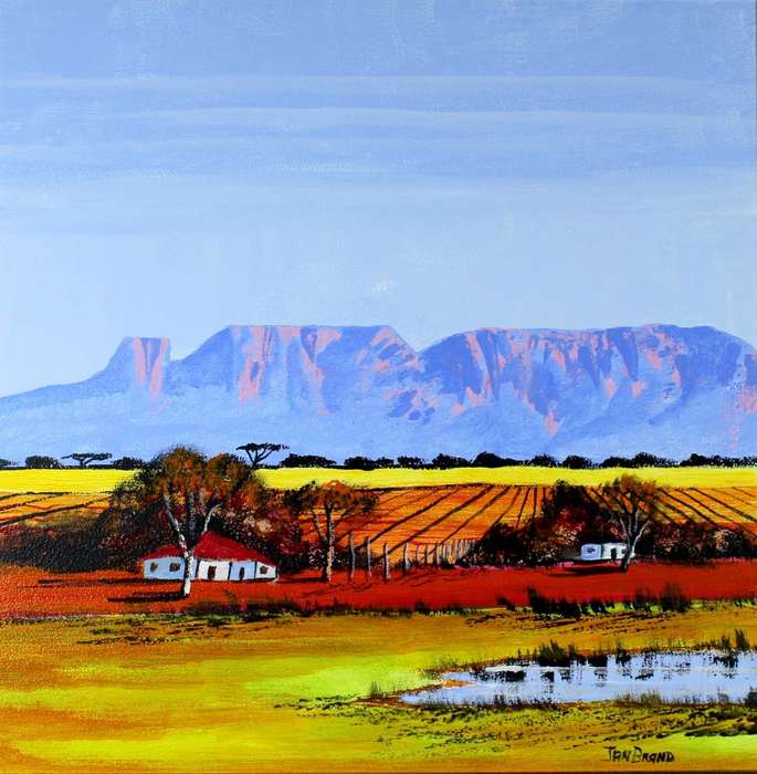 Jan Brand - Farmscene with mountains