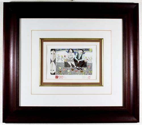 Pieter vd Westhuizen - Couple on bench with chickens