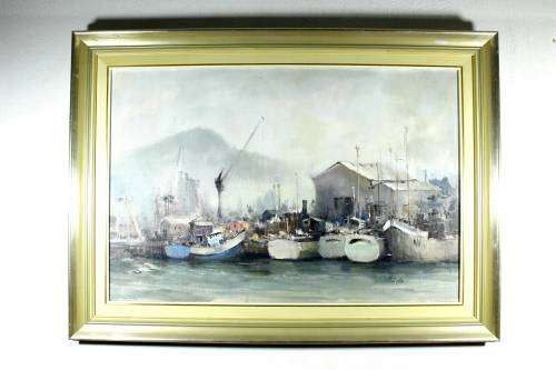 Ruth Squibb - Cape Town Harbor Scene - 90cm x 60cm -  A stunner!! - Bid now!