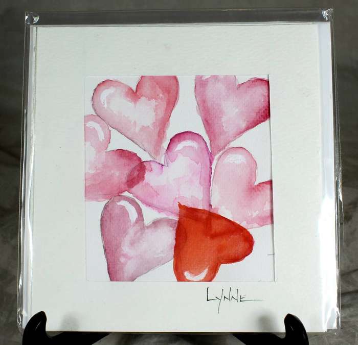Lynne Jackson - Pink and red hearts - Watercolor greeting card