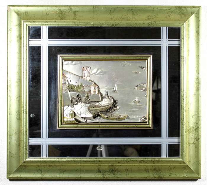 Bas-relief Artwork on a mirror - A 3D artwork - harbor scene