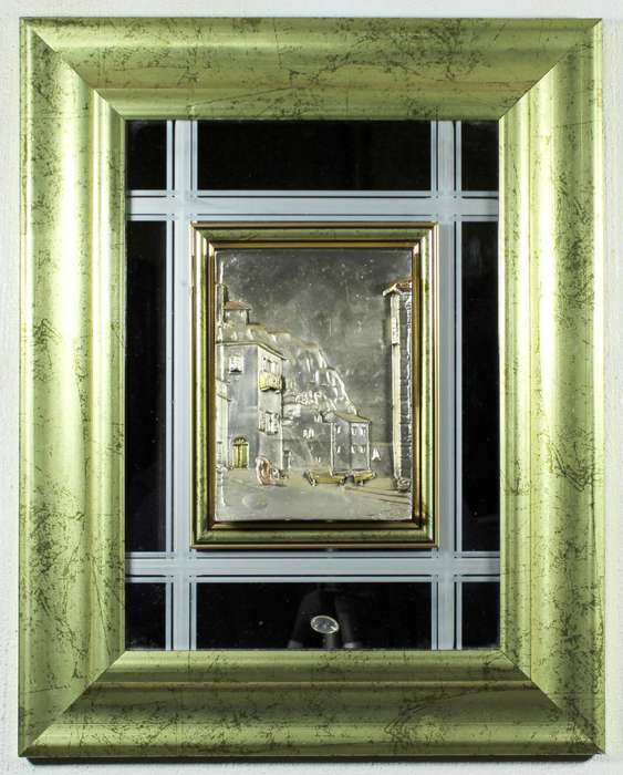 Bas-relief Artwork on a mirror - A 3D artwork - houses on the cliff